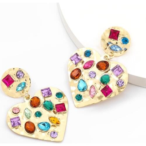 HYSECMAO New Heart Geometrical Irregular Golden Drop Earring High-quality Big Colorful Crystal Earring Fashion Jewelry for Women