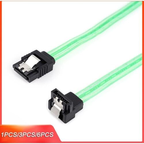 Lecolli 50CM SATA 3.0 III SATA3 7pin Data Cables 6Gb/S SSD Right Angle Cable HDD Hard Disk Drive Cord Cabo Transparent Green