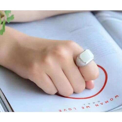 Real And Natural White Jade Ring Man ring Free shipping 925 sterling silver 12*16mm gem For men Fine handworked jewelry