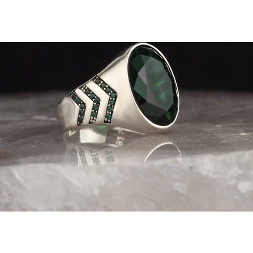 925 Sterling Silver Handmade Ring with Oval Raw Green Zircon Gemstone Made in Turkey