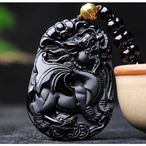 Beautiful fine sculpture grinding natural Obsidian fine sculpture flying sky mink Pendant Necklace Pendant + jewelry