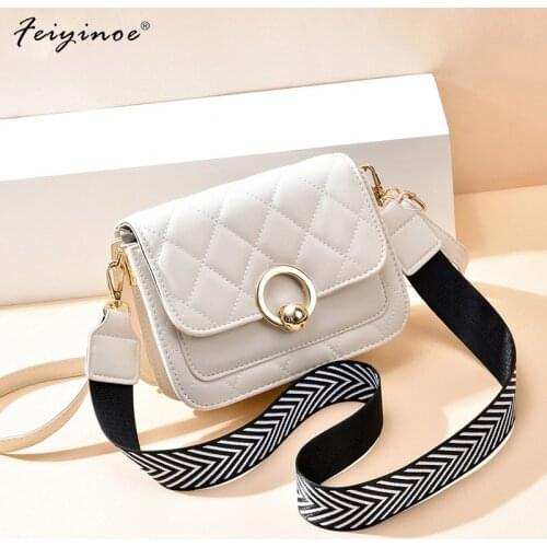 Small Air Fragrance Female Bag 2021 New Tide Wide Straps Inclined Shoulder Bag Shoulder & Crossbody Bags Women Messenger Bag PU