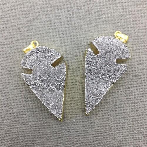 MY0322 Arrow Crystal Druzy Stone Pendant,Rough Quartz Color Plated Drusy Necklace Pendant with Pure Gold Color Edge and Bail