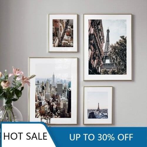 Wall Art Canvas Painting Posters Prints Pink Sky Paris Tower Urban Architecture Nordic Wall Pictures For Aesthetic Home Decorati