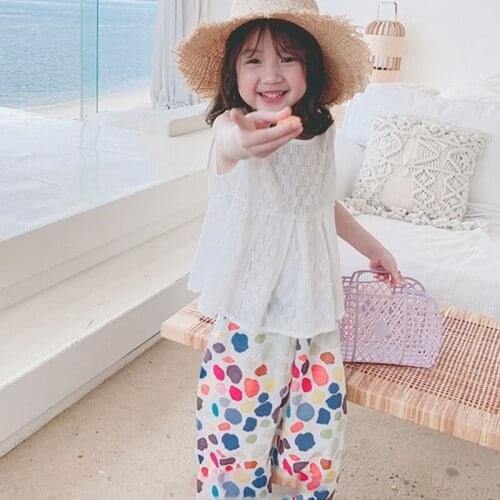 Summer New Baby Girl Clothes Girls' Suit Wide Back Loose Top+ Colorful Nine-Point Pants ChildrenS Clothing Sets
