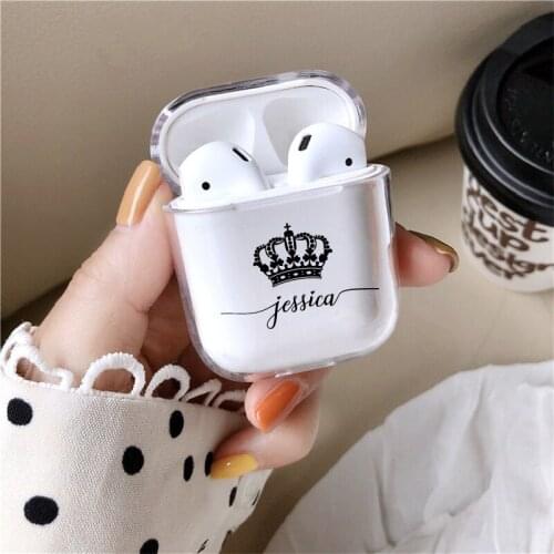 Personalized Custom Initial alphabet Letters Crown Earphone Case For Apple iPhone Charging Box For AirPods Pro Hard Transparent