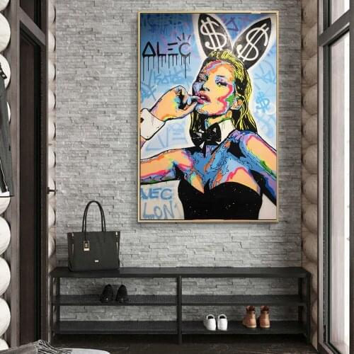 Pop Art Kate Moss Bunny By Alec Monopoly Canvas Painting Poster And Hd Prints Home Decor Wall Art Large Size Decoration Pictures