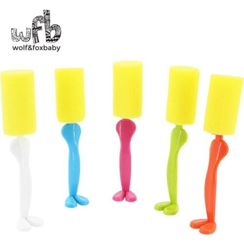 Retail 5 colors Hand Baby Bottle Brushes Clean Brushes For cups 360 rotate sponge plastic