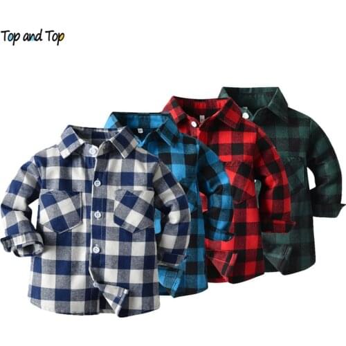 Top and Top Spring Autumn Fashion Baby Boy Long Sleeve Cotton Plaid Shirt Casual Turn-down Classic Kids Gentleman Blouses Tops