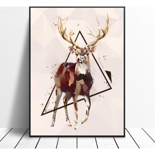 Nordic Abstract Geometric Triangle Animals Canvas Print Wall Art Poster Picture Modern Minimalist Bedroom Living Room Decor