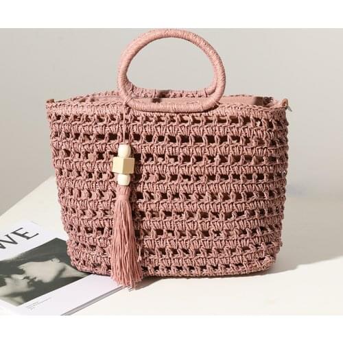 Straw Bag Women Hand-Woven Handbag Moon Shape Lace Bow Rattan Bag Big Capacity Drawstring Casual Beach Shoulder Crossbody Bag