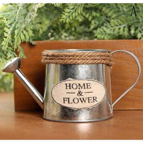 Vintage Retro Metal Iron Flower Watering Barrel Flower Succulent Pot Plant Bucket Home Ornaments Desktop Decoration Photo Props