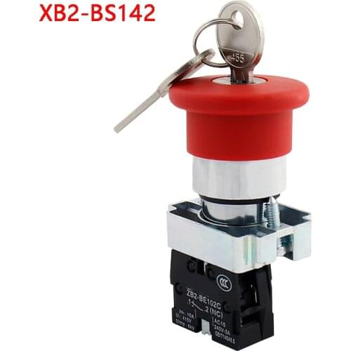 XB2-BS142 1NC key emergency stop Rotary push button switch 2 position Locking 22mm mushroom head button