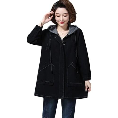 Plus size Women Casual Windbreaker coat Autumn Winter New Black Long Trench coats Middle-aged womens Loose Overcoats 5XL F972