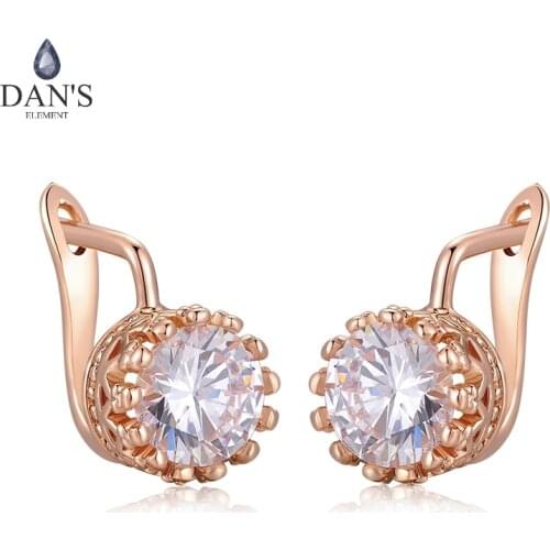 DANS ELEMENT Brand Sparkling Crown Wedding Stud Earrings For Women Rose Gold Color Womens Earring Zirconia Jewelry DEE610