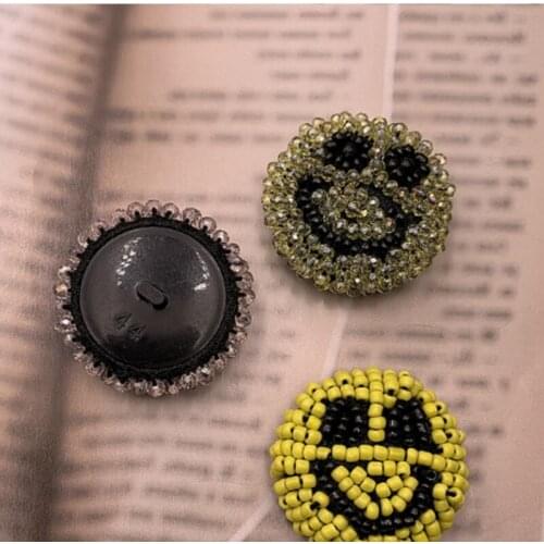 10 pcs Bead Smill Face Buttons 32mm Dia Hand Made Embellishments for Sewing Clothes Sweater Coat DIY Craft Crystal Button Round