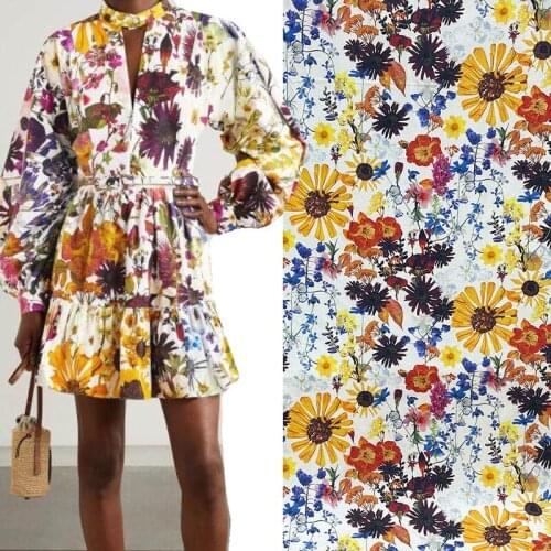 145cm Width Fashion ColorFul Sunflower Printed Cotton Fabric For Woman Dress Blouse Pants DIY Cloth Sewing Material