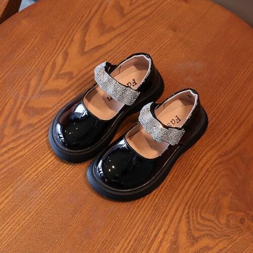 2021 Fashion Princess Crystal Shoe Kids Little Girl School Child Shoes Dress Party Leather Shoes 3 4 5 6 7 8 9 10 11 12 Year