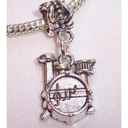 50Pcs Vintage Drum Set Drummer Music Dangle Charm Bead Necklace European Charm Bracelets& Bangles Jewelry Accessories