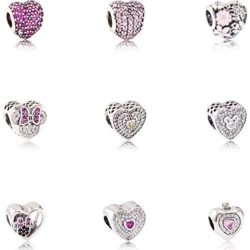 Heart-shaped Bead Charm Authentic 925 Sterling Silver Fit Original Pandora Charms Bracelet Women Jewelry gift JF600082-90