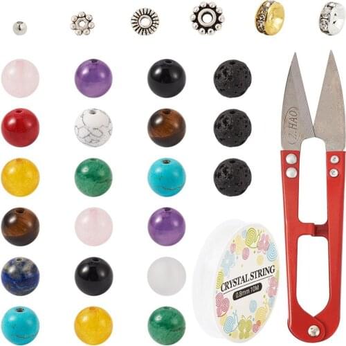 1Set Natural Synthetic Round Tibetan Bead Brass Rhinestone Bead Transparent Glass Bead with Thread Scissor for DIY JewelryMaking