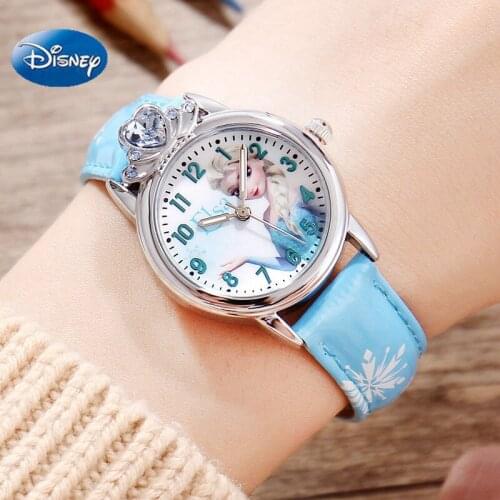 DISNEY Frozen Elsa Girls Watches Diamond Crown Clock Beautiful Princess Childrens Student Watch Student