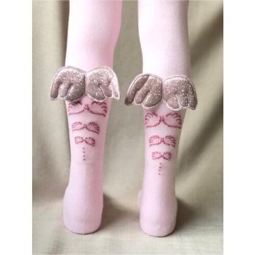 Girl Child Angel Wings Pantyhose Pink Silvery Cotton Pantyhose socks Medium