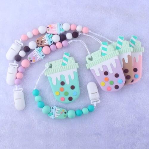 Food Grade Baby Cartoon Ice Cream Teether with Pacifier Chain&Clips Infant Teethers Silicone Chew Charms Kids DIY Teething Toys