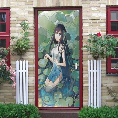 Anime Picture Door Stickers Home Decoration Bedroom Living Room Door Decals Self-Adhesive Waterproof Modern Wall Art