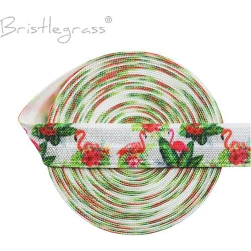 BRISTLEGRASS 100 Yard by Roll 5/8" 15mm Flamingo Flower Palm Leaf Print Foldover Elastic FOE Spandex Satin Band Dress DIY Sewing