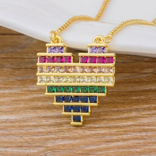 Hot Sale Romantic Heart Love Colorful CZ Zircon Chain Pendant Necklace Charm Jewelry For Women Accessories Girlfriend Best Gifts