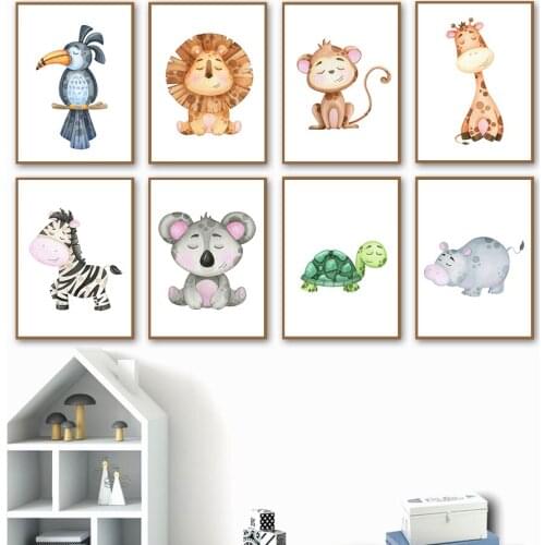 Cartoon Deer Woodpecker Lion Monkey Zebra Wall Art Canvas Painting Nordic Posters And Prints Wall Pictures Baby Kids Room Decor