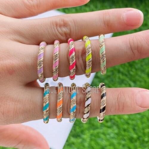 5Pcs RM38989 Ladies Cubic Zirconia Copper For Women Gold Ring Enamel Helix Lace Colors Clear Gold Plated Cubic Zirconia Ring