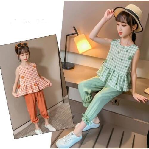Girls Clothing Sets New Summer Fashion Sleeveless Tops and Pants Kids Clothes Suits 4 5 6 8 10 12 Years Children Sportswear