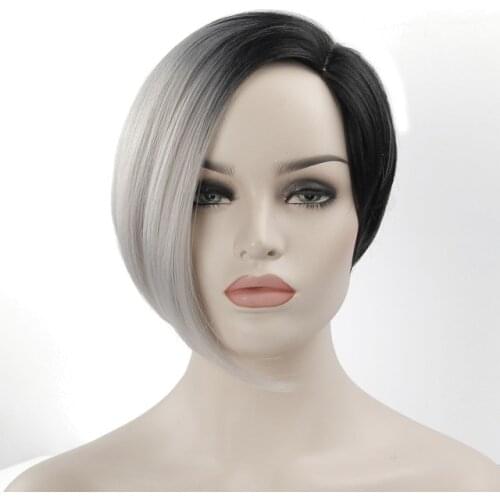 Short Black Wigs For Women Synthetic Hair Wigs Female Heat Resistant Fiber Color Ombre Grey Wig Cosplay