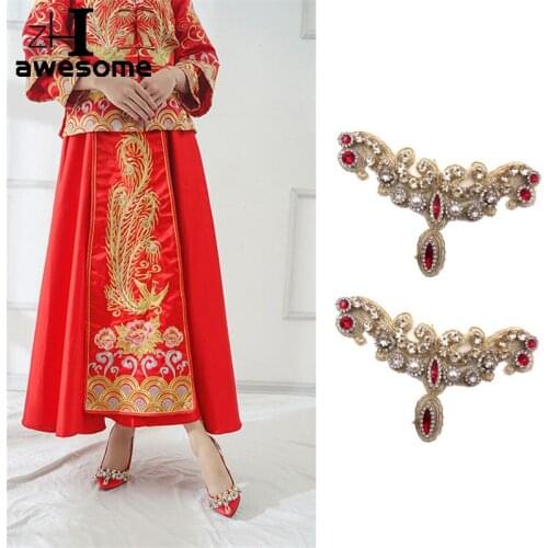 Embroidered Red Beautiful Flower Bridal Wedding Party Shoes Accessories For High Heels Shoes Manual Rhinestone Shoe Decorations