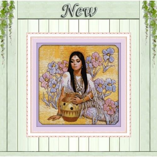 Beauty and ceramic pot girl painting counted printed on canvas DMC 11CT 14CT kits chinese Cross Stitch embroidery needlework Set