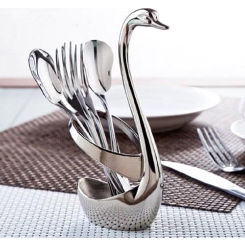 Creative Swan Stainless Steel Fruit Fork Set Base Western Tableware Coffee Spoon Combination Table Art Quality Material