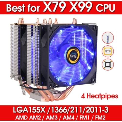 4 Heat Pipes RGB CPU Cooler X79 X99 Motherboard 3Pin PWM 4Pin Quiet For Intel LGA 1150 1151 1155 1366 2011 AM2 AM3 AM4 Ventilado