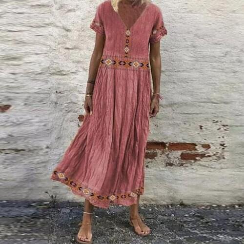 Summer Elegant Women Loose Dress V-neck Short-sleeve Dresses Female Vintage Printed Dress Ladies Plus Size Dress 2021