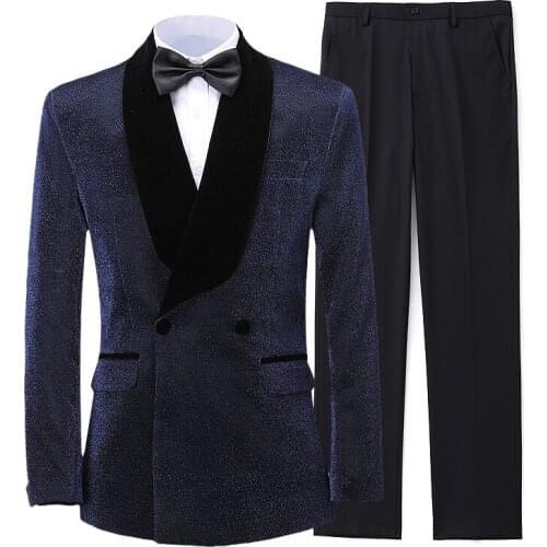Mens Suits 2 Pieces Tailored Collar Male Suit Slim Fit Casual Business Dress Suits For Groomsmen Wedding Tuxedo Blazer+Pants