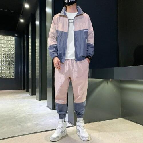 Men Fashion Tracksuit Hip Hop Mens clothing Set Jacket And Pants 2 pieces Running Set Autumn Male Sportswear Streetwear Suits