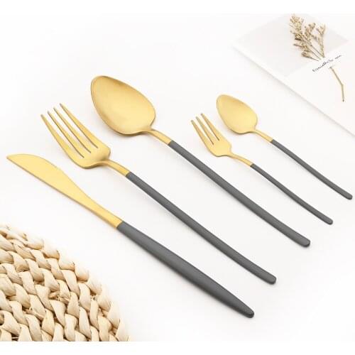 Matte Dark Gray Gold 18/10 Stainless Steel Cutlery Flatware Set Dinnerware Set Knife Dessert Fork Spoon Chopsticks Tableware Set