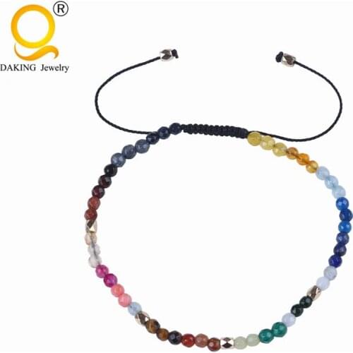 New popular 3mm faceted stone bracelet with golden beads bracelet all chakra beads colors stone fashion jewelry bracelets
