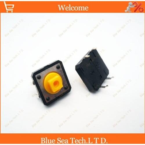 Sample,50pcs Tactile Push Button Switch 12*12*7.3MM Micro switch, square button switch,yellow color