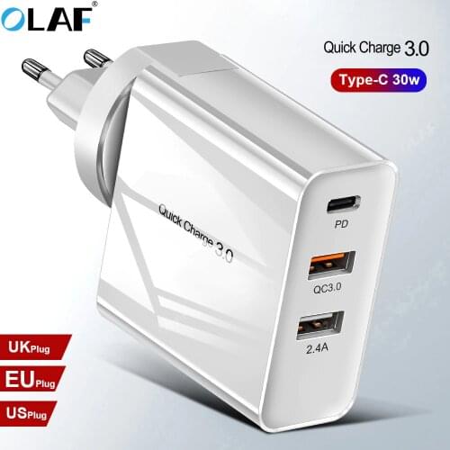 Olaf EU/US/UK Quick Charge 3.0 USB Charger For iPhone 11 Pro Max Samsung Xiaomi QC3.0 QC C PD Fast Mobile Phone Charger