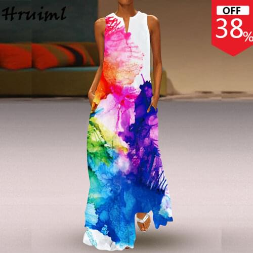 Wholesale Womens Dresses Sleeveless Print A Line Summer Vintage Long Dress for Women Plus Size Streetwear Party Dresses Women