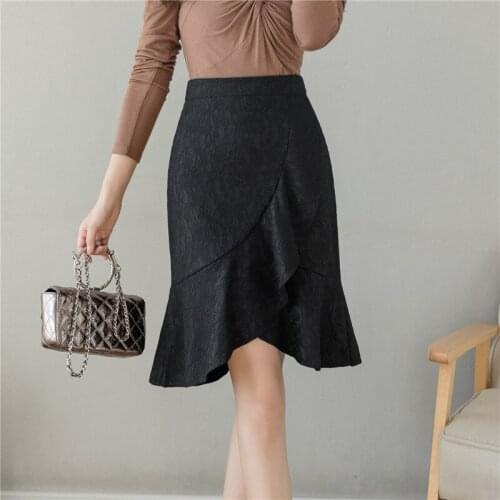 Autumn and Summer Womens Mid-Length Elegant Casual Commuter Trumpet Asymmetrical Hip Wrap Work Skirt for Women 2021 A041