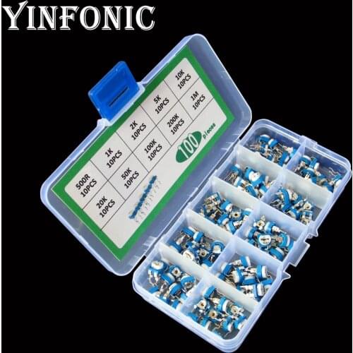 10values x10pcs RM065 (500R~1M) Trimpot Trimmer Potentiometer variable resistor kit box 1K 2K 5K 10K 20K 50K 100K 200K 1M