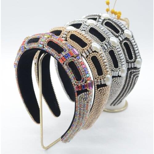 2021 Hot Sale Korean Baroque Classical Color Rhinestone Sponge Hairbands Crystal Band Diamond Headband For Women